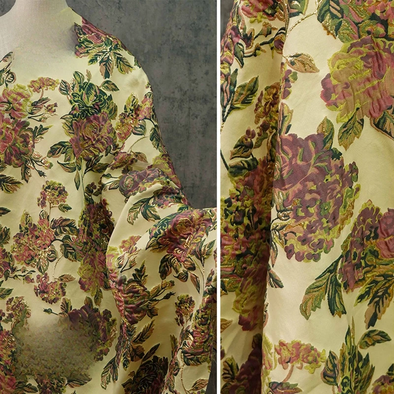 

Gold Thread Embossed Jacquard Fabric European Vintage Large Floral Luxury Spring Autumn Dress Coat Fashion Decorative Textile