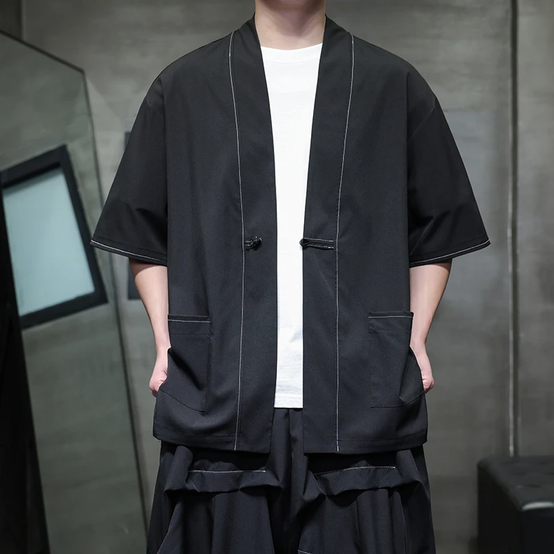 Summer Men Casual Shirts Men Harajuku Vintage Shirt Men Loose Open Stitch Men Woman Shirt Streetwear Black Cardigan