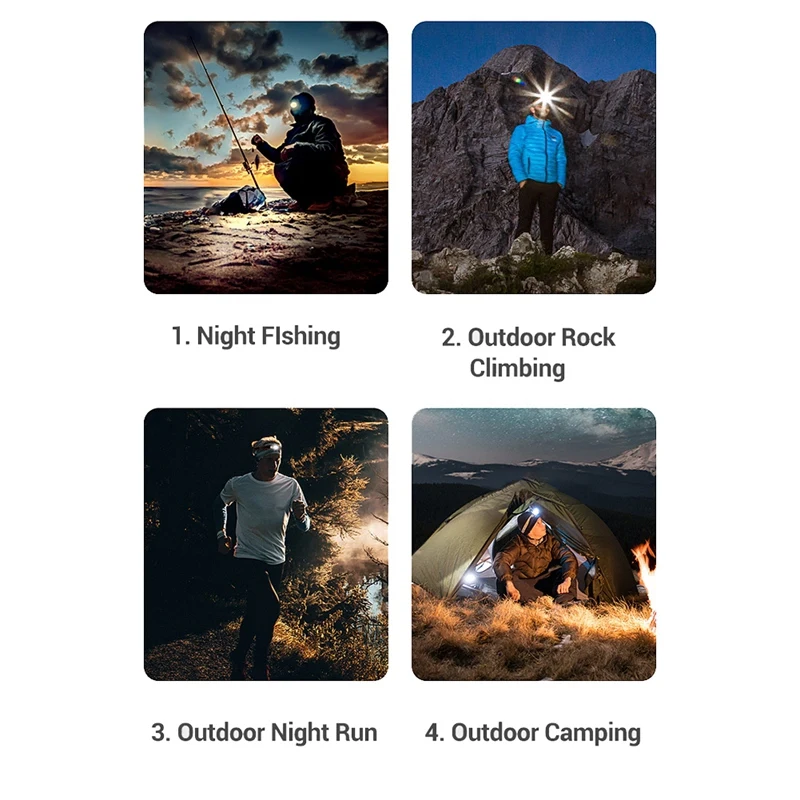 1 pezzo sensore Head Light lampada torcia Running Headlight impermeabile USB ricaricabile Head Light Built-In Battery Work Light LED
