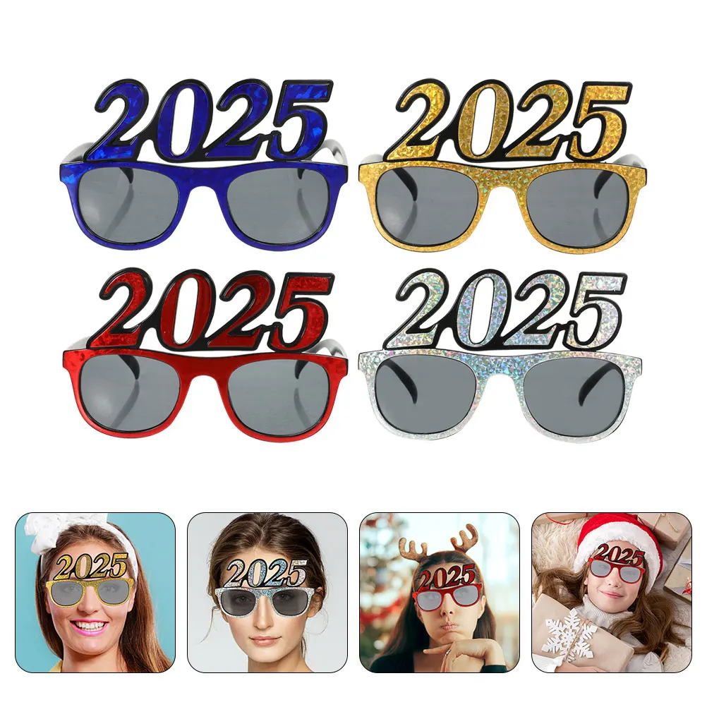 

4Pcs 2025 New Year Party Glasses Stylish Pc Material Photo Props Fun Eyewear Celebration Decor 2025 Eyeglasses
