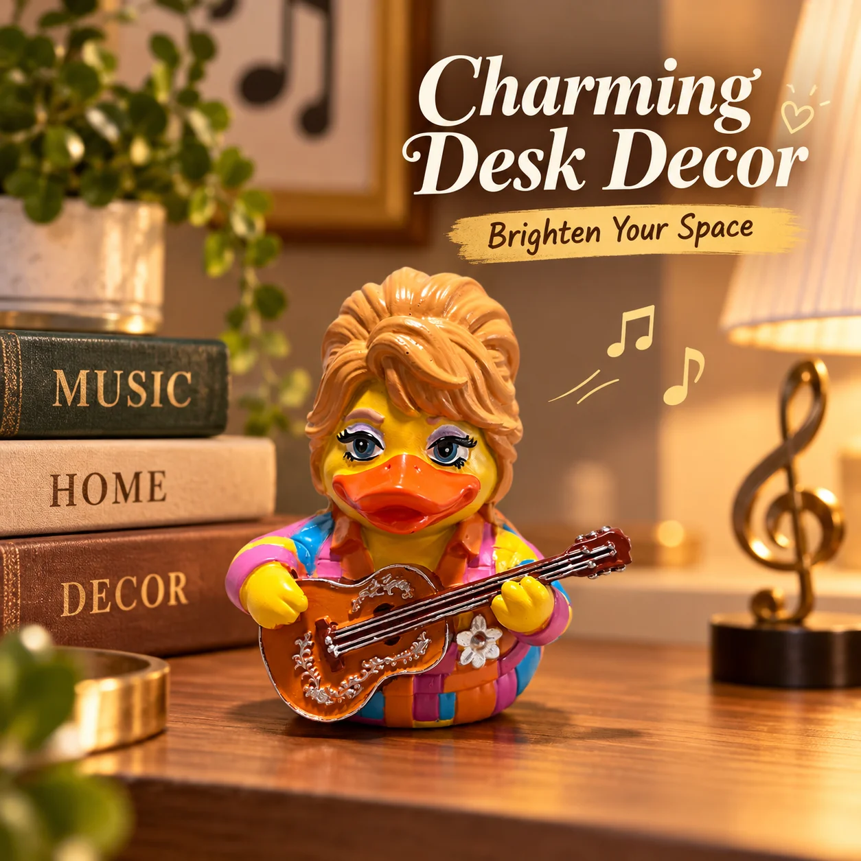 Dolly Parton Style Blonde Duck Resin Figurine with Pink Guitar, Cute Country Music Decor, Collectible Gift for Music Fans