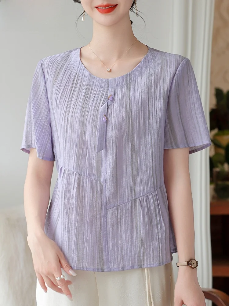 

Ele Mid-aged Mom Summer Outfit ort Sve Sli Lady Brand Top And Bot Set Faionable Loose Fit Polyester Blend