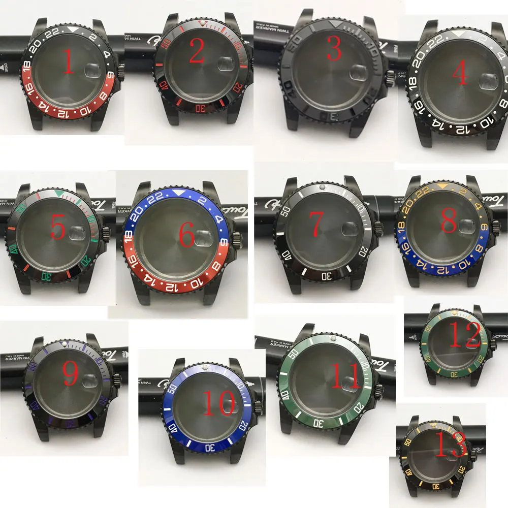 

40mm Steel Black Watch Case Mechanical Case for 8200/8215/GD2813/GD3804/NH35A/NH36 Movement Modified Watch Accessories