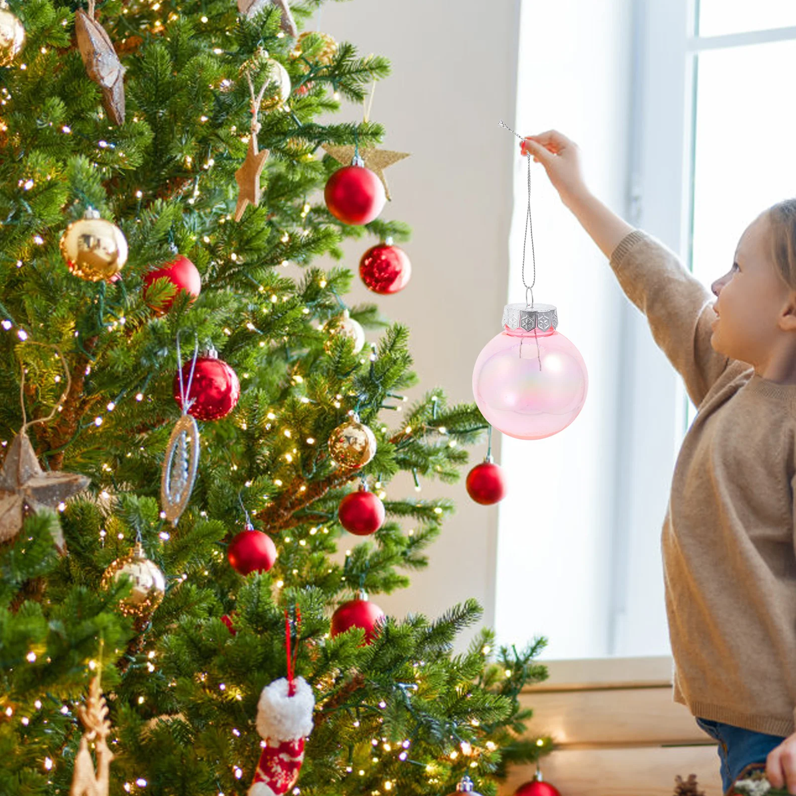 

6 Pcs Christmas Ball Ornaments Glittering Decor Decorative Indoor Shatterproof Balls Pink Plastic Decorations