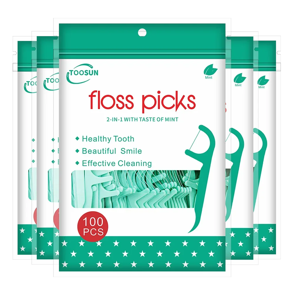 

100pcs Mint Flavor Dental Floss Picks Toothpicks With Thread fil dentaire hilo dental flosser Tooth Threads Teeth Cleaning