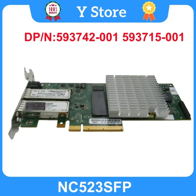 

Y Store NC523SFP Двухпортовый сетевой адаптер SFP+ 10 Гбит/с Ethernet PCI-E 593742-001 593715-001 QLE3242 Оптоволоконная сетевая карта