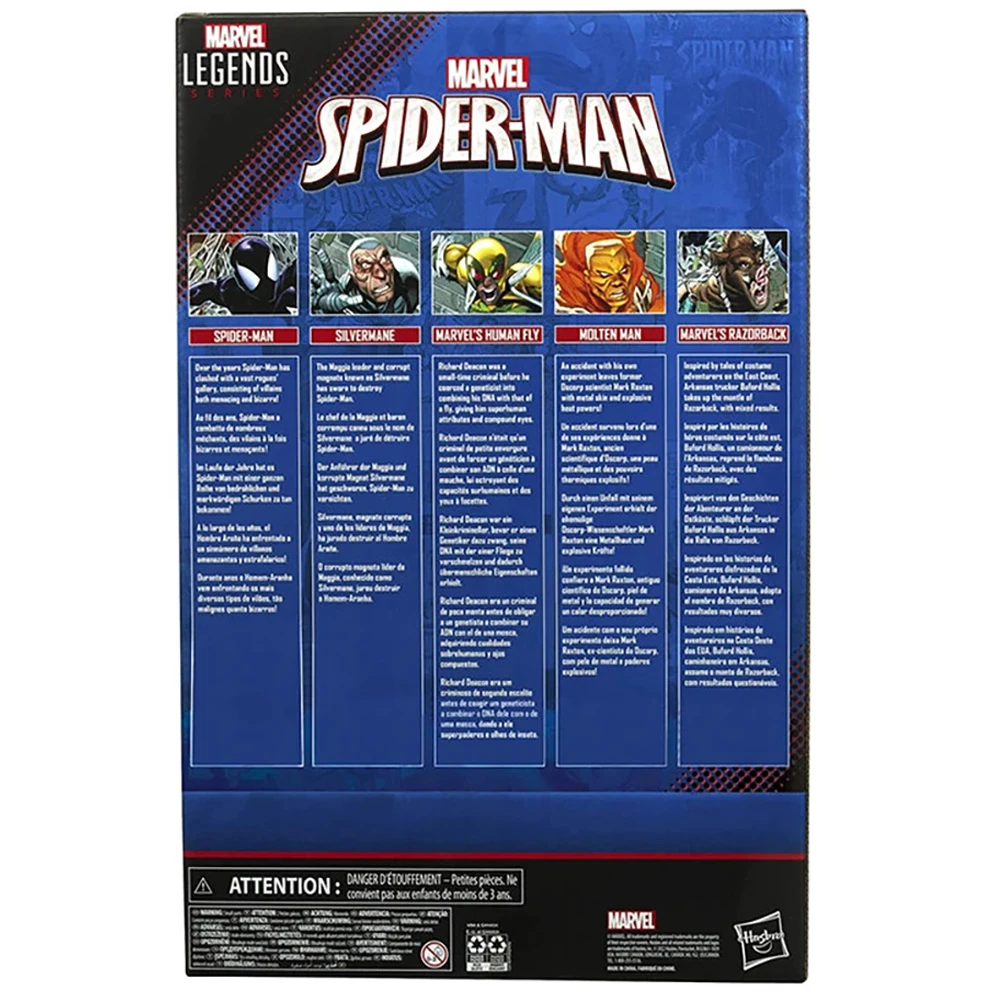 En stock Hasbro Marvel Legends Series Spider-Man, Silvermane, hombre fundido, mosca humana y Razorback, paquete de 5 juguetes de figuras de acción de 15cm