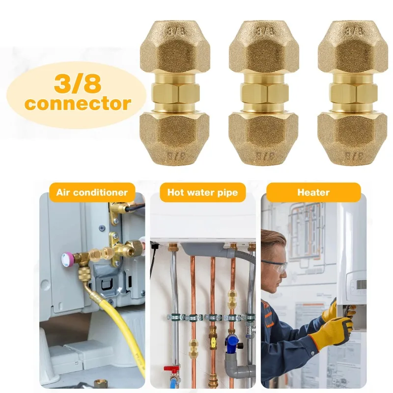 

3 шт. 3/8 набор винтовых соединителей для кондиционера, двойные ниппели, удлинитель медной трубы для шарнира, двойной разъем для ударной гайки