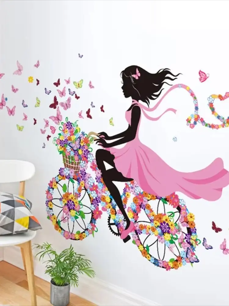 AliExpress Butterfly Bike Girl Wall Sticker Home Decoration Removable Flower Bicycle Wall Decal For Children's Room Living Room Decor