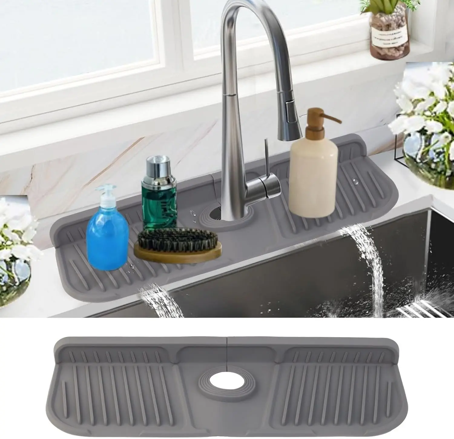 Silicone Kitchen Sink Splash Guard Mat for Behind Faucet Wide Draining Splash Protection Sink Protector Organizer Kitchen