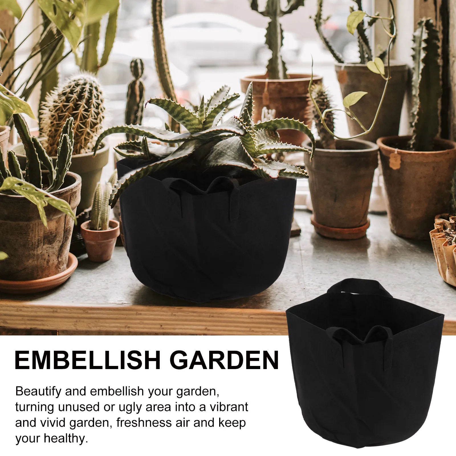 

5pcs Felt Planting Bag Reusable Garden Planter Black Good Insulation For Herbs Vegetables Hanging Indoor Outdoor Round Pouch