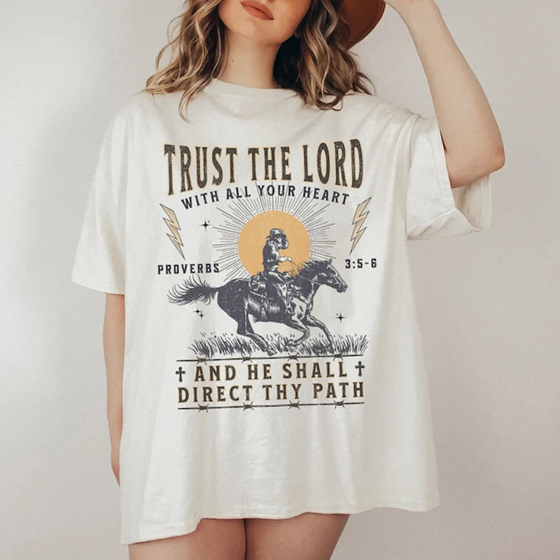 Trust The Lord With All Your Heart Proverbs Slogan Tee Bible Verse T-shirt  Boho Aesthetic Top Casual Lady Custom Tees