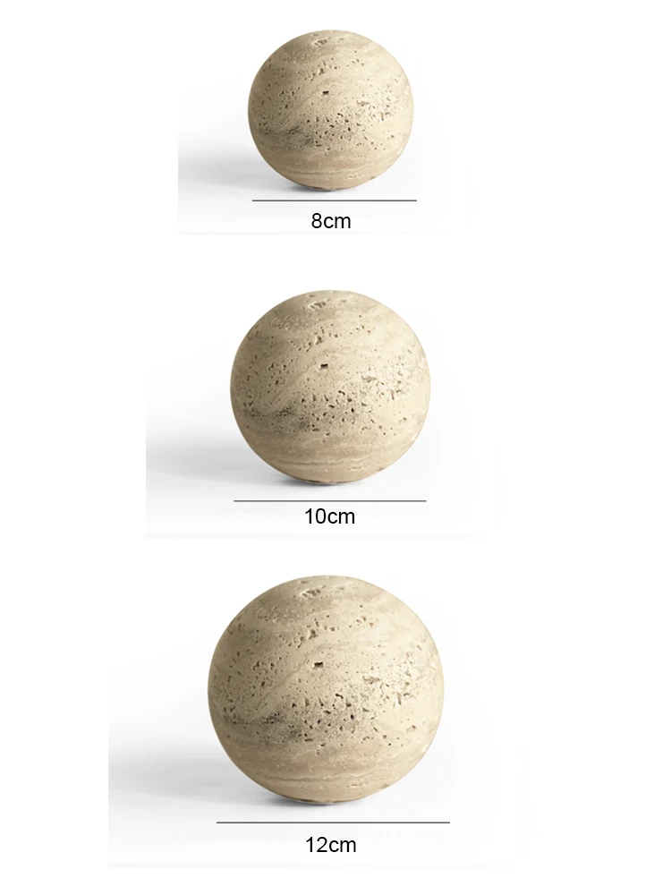 Natural Marble Stone Ball Decor for Table and Shelf Vintage Travertine Sphere Sculpture for Home Decoration