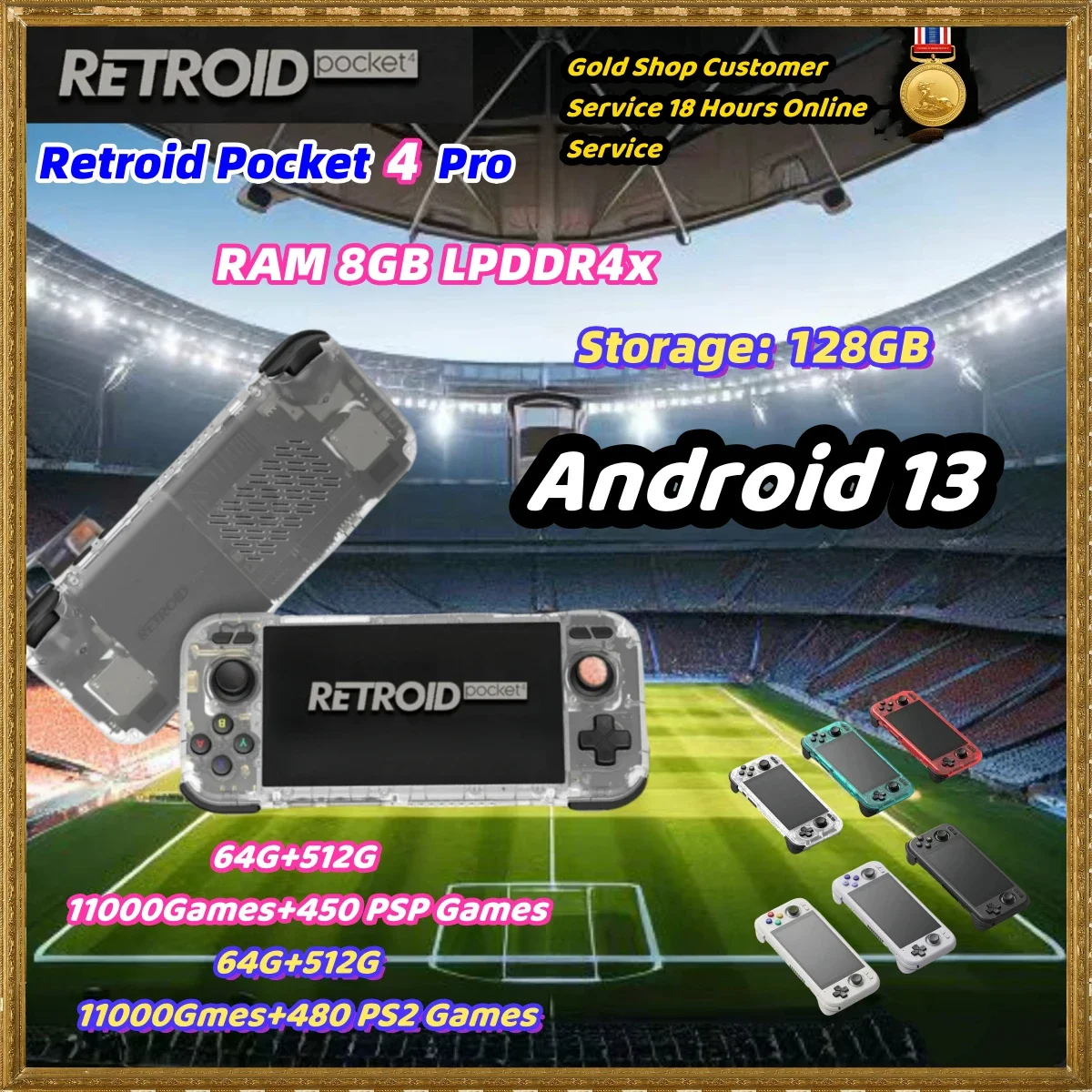 

Retroid Pocket 4 Pro Official Store Handheld 4.7 Inch Video Game 8G+128GB RP4 Android 13 WiFi 6.0 Bluetooth 5.2 Console PSP PS2