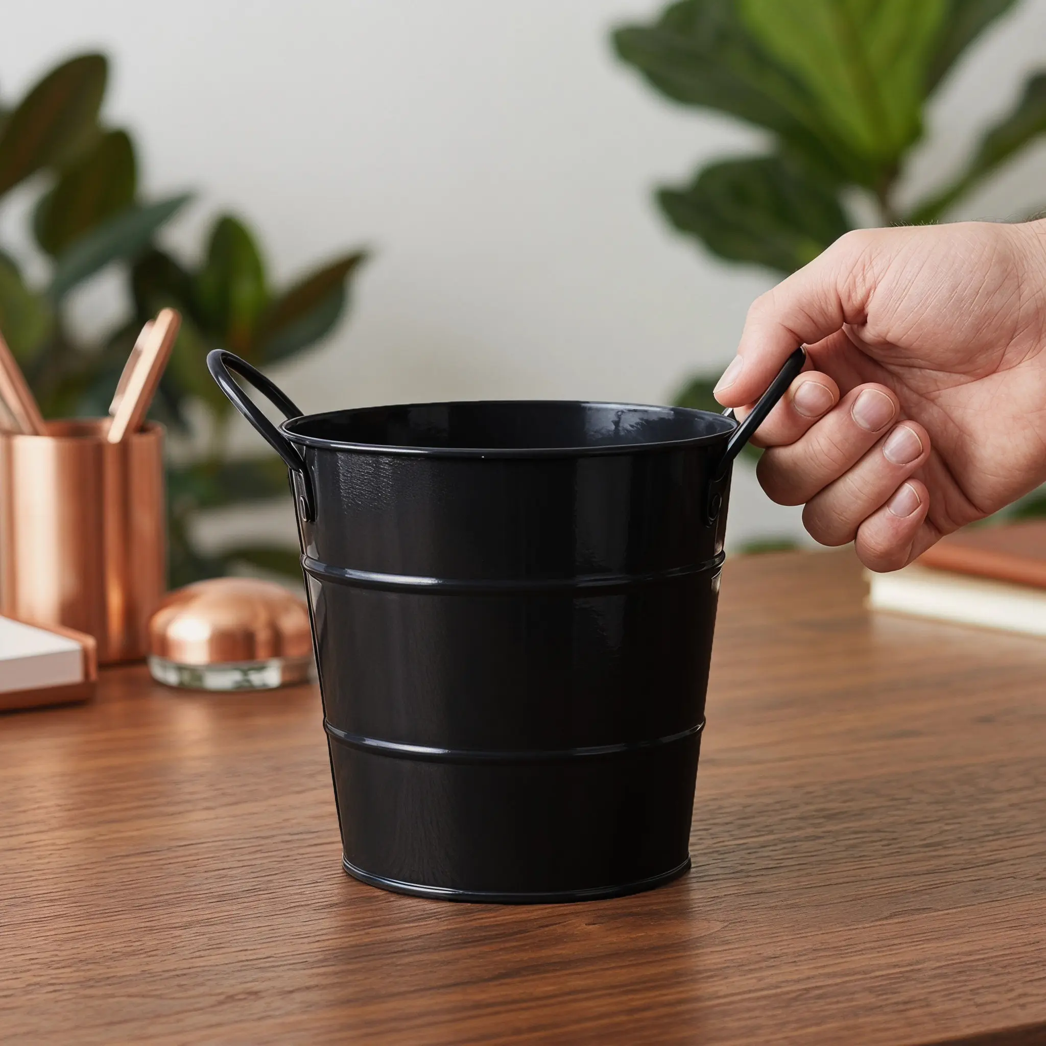 2Pcs Metal Desk Trash Bin Holder Organizer Office Paper Wastebasket Small Desktop Iron Pen Storage Bucket Compact