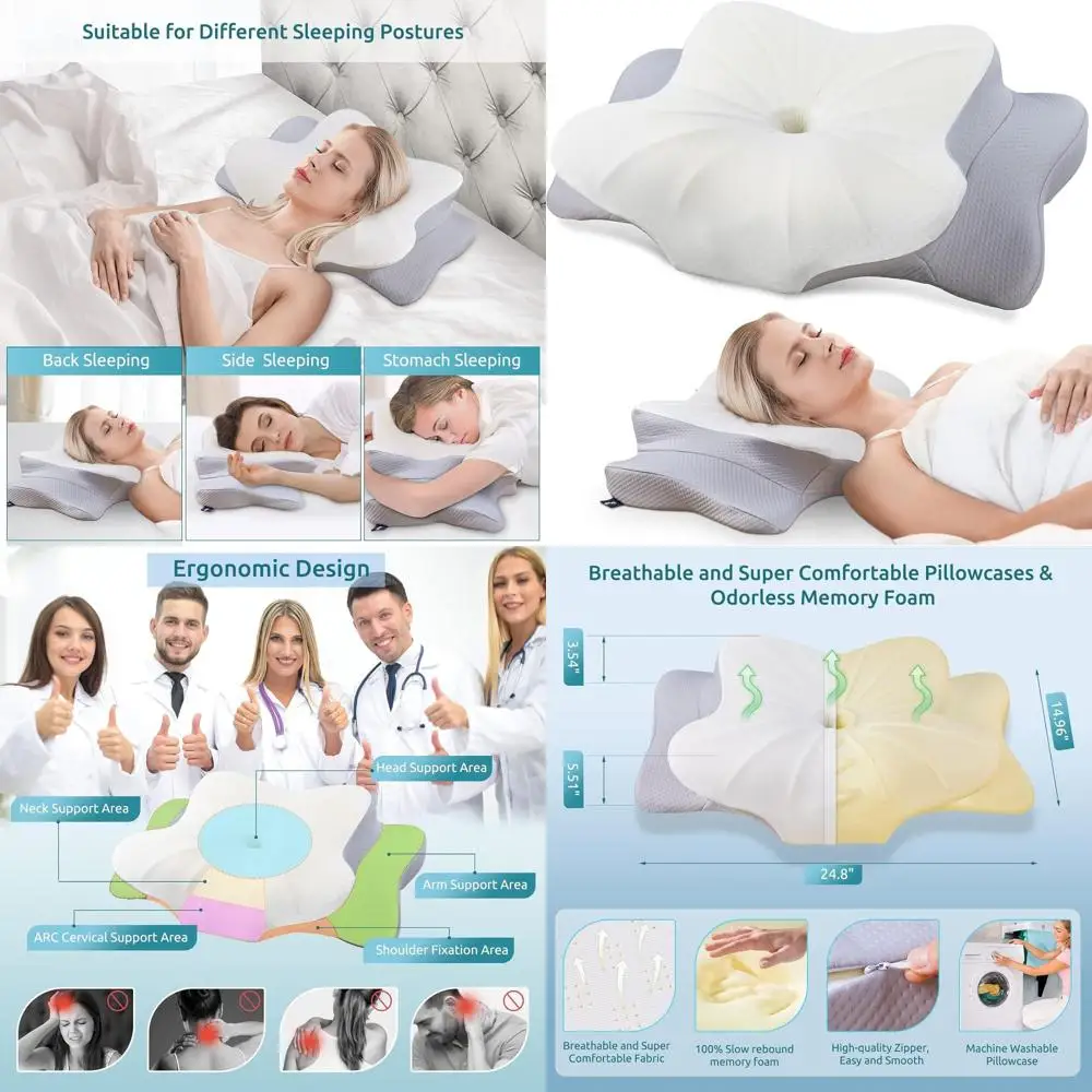 

Memory Foam Cervical Support Pillow for Side Sleepers with Ergonomic Design and Pillowcase