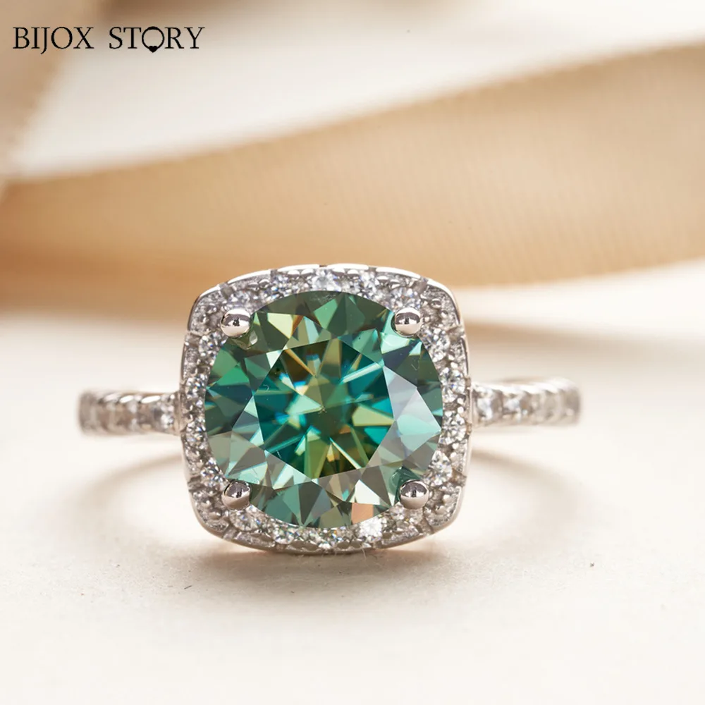 خاتم خطوبة مويسانيت للنساء ، لون ازرق واخضر ، 925 فضة استرليني ، شهادة GRA ، خواتم زفاف ، مقاس 5-9 ، 3ct