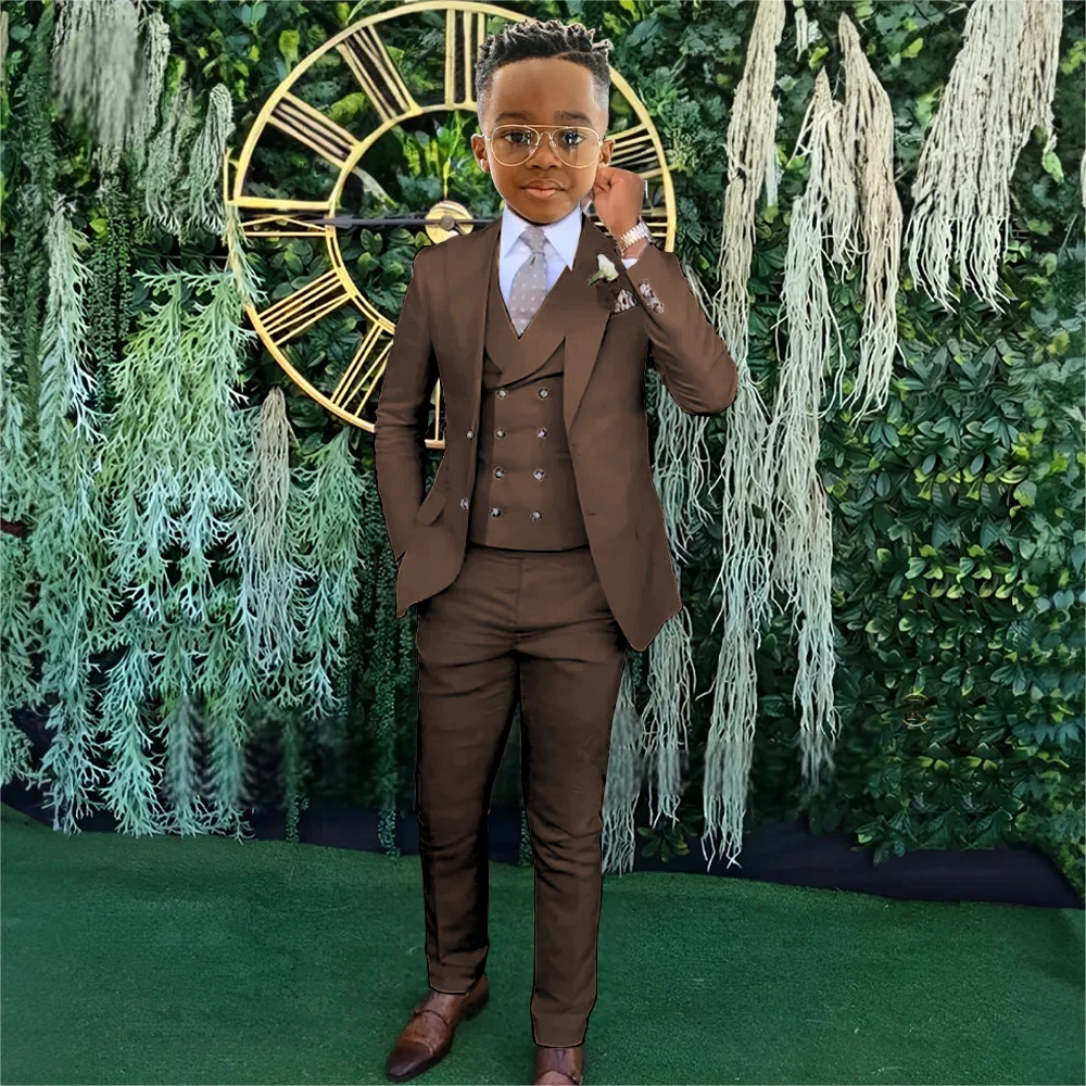 Boys Beige wedding suit dress tuxedo 3-piece suit suitable for 2-16 year old boys customized dinner ceremony tuxedo suit