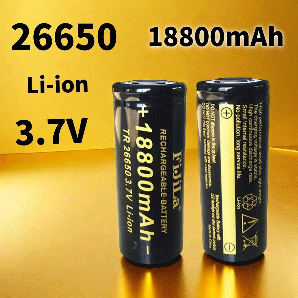 3.7V 18800mAh 100% high quality 26650 battery lithium-ion battery suitable for 26650 LED flashlights