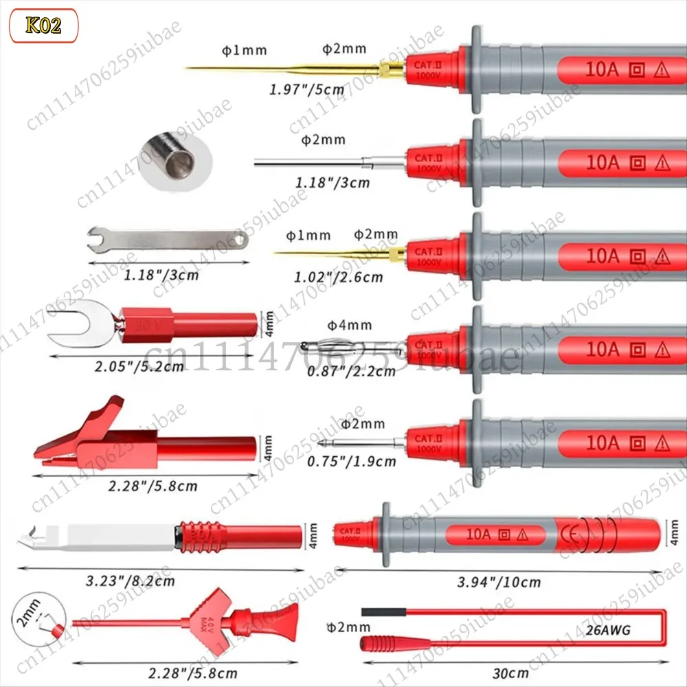 BK 25Pcs Multimeter Silicone Test Lead Kit N263R-P1308D with Needle Spanner Alligator Clip 4mm Banana Plug, Replacement Parts