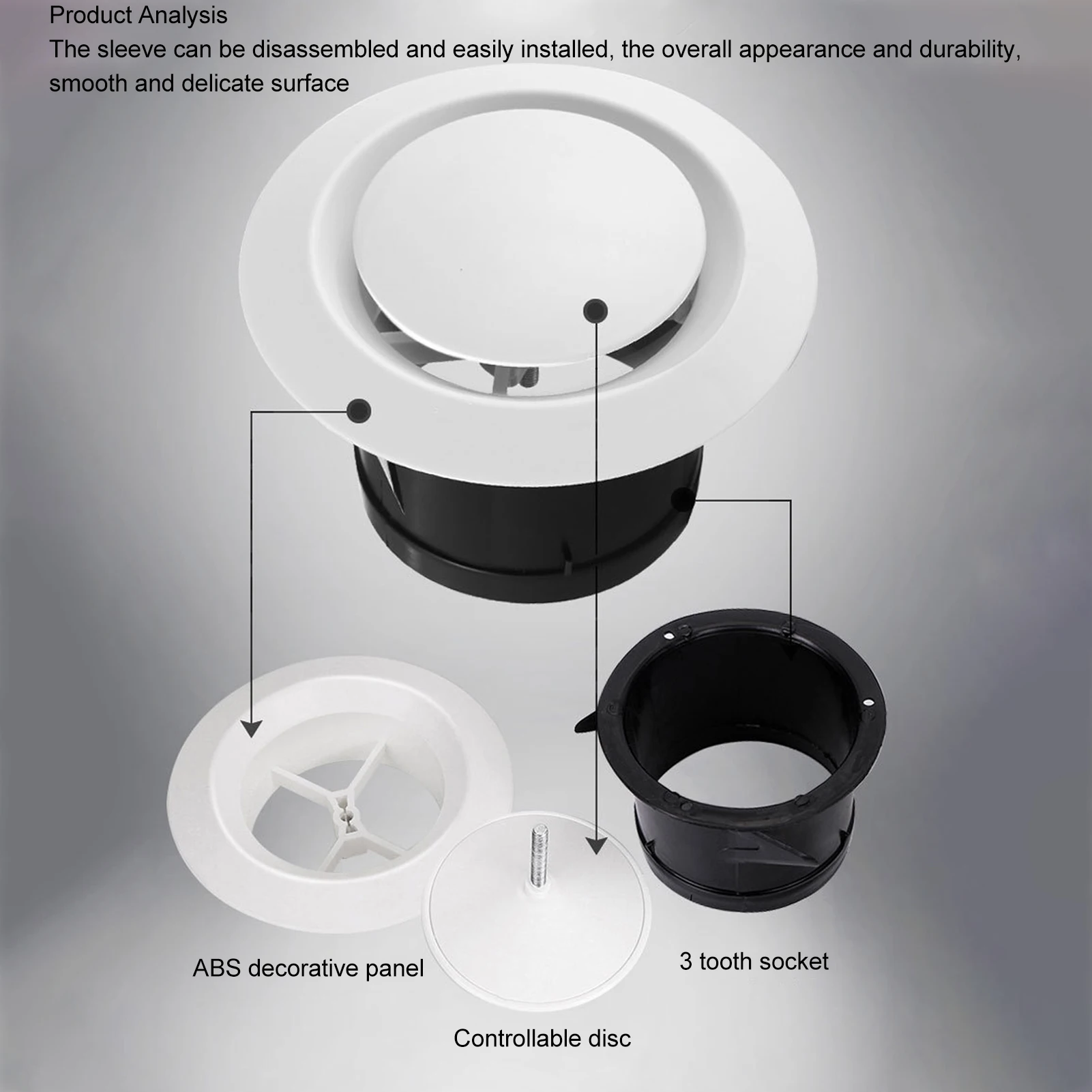 Adjustable Air Vent ABS Wall Mounted Flexible Space Saving Round Soffit Air Vent for Bathroom Library Round Ceiling Diffuser
