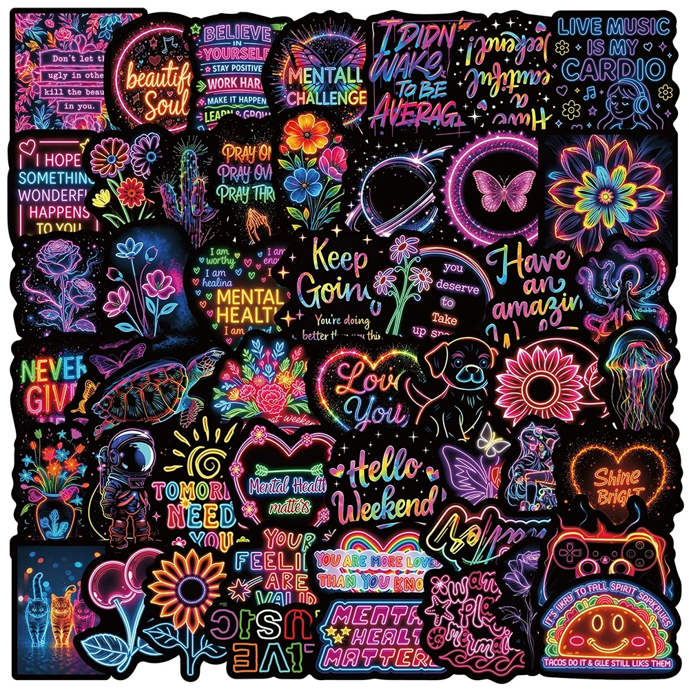 10/30/50/100pcs Neon Light Cartoon Graffiti Stickers DIY Scrapbooking Stationery Luggage Funny Cool Birthday Waterproof Decal