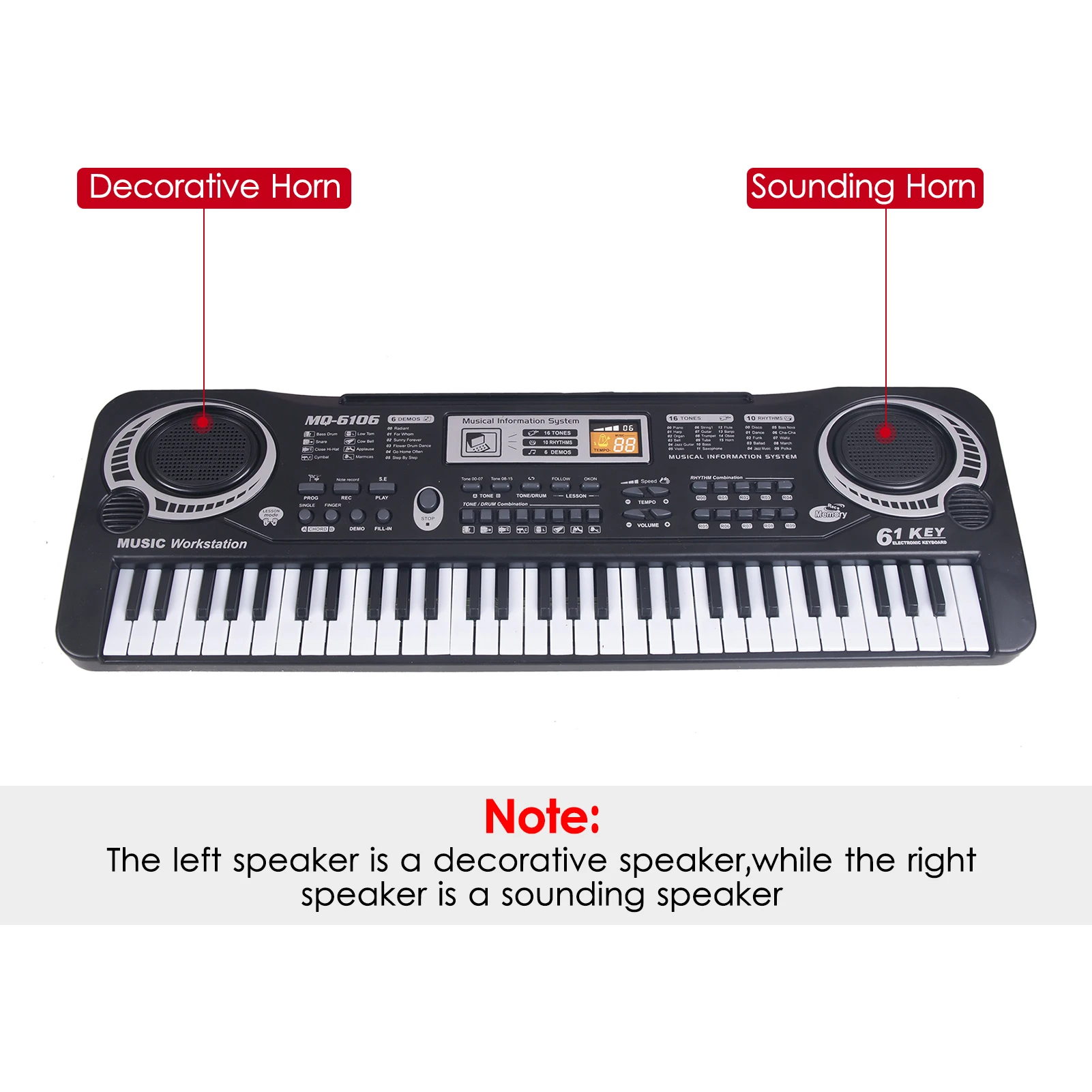 61 Keys Black Digital Music Electronic Keyboard Electric Piano Kids Gift Electronic Piano Keyboard Musical Instrument US Plug