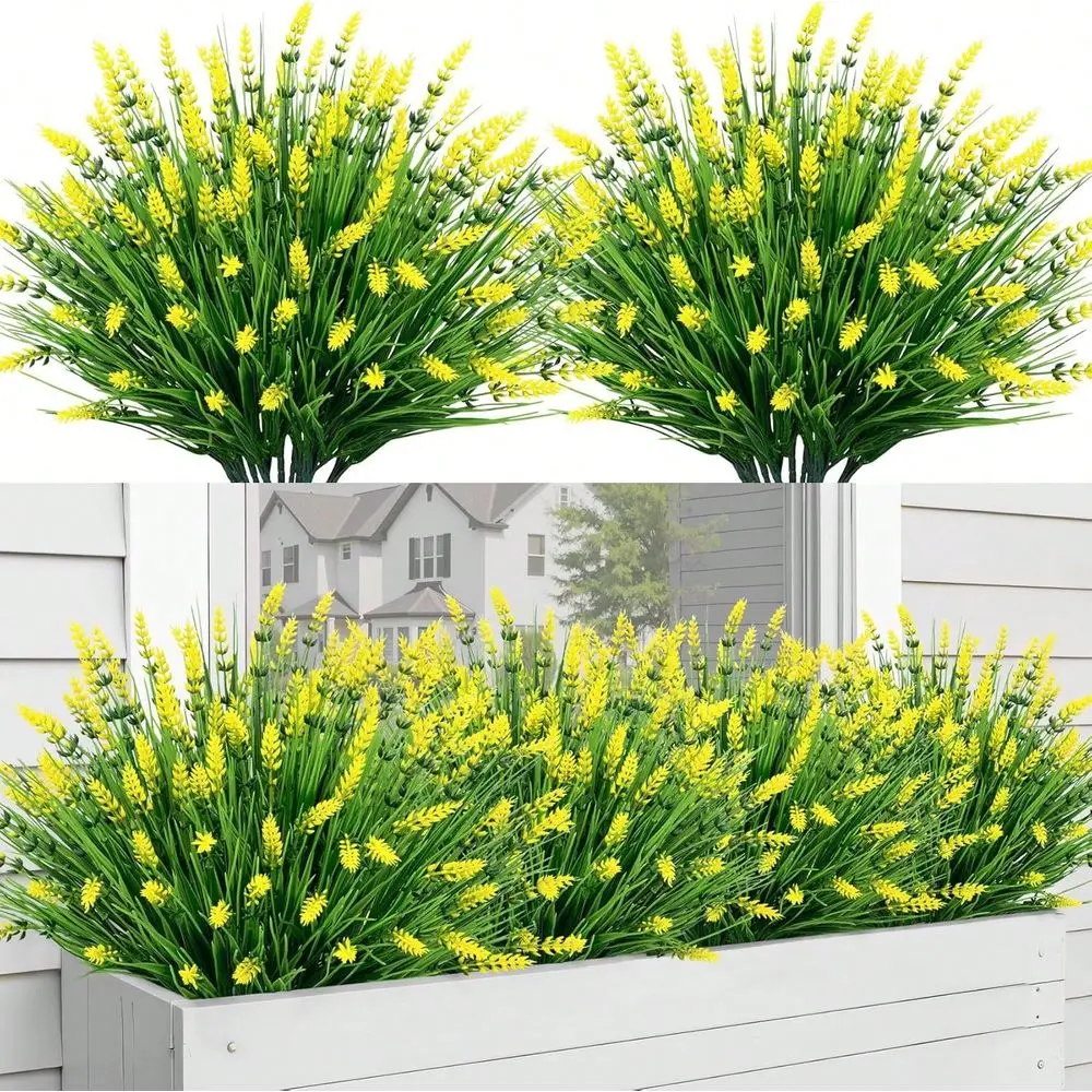 

Bundles UV Resistant Artificial Lavender Flowers Outdoor, Realistic Faux Monkey Grass For Home Porch Garden Window Box Decor