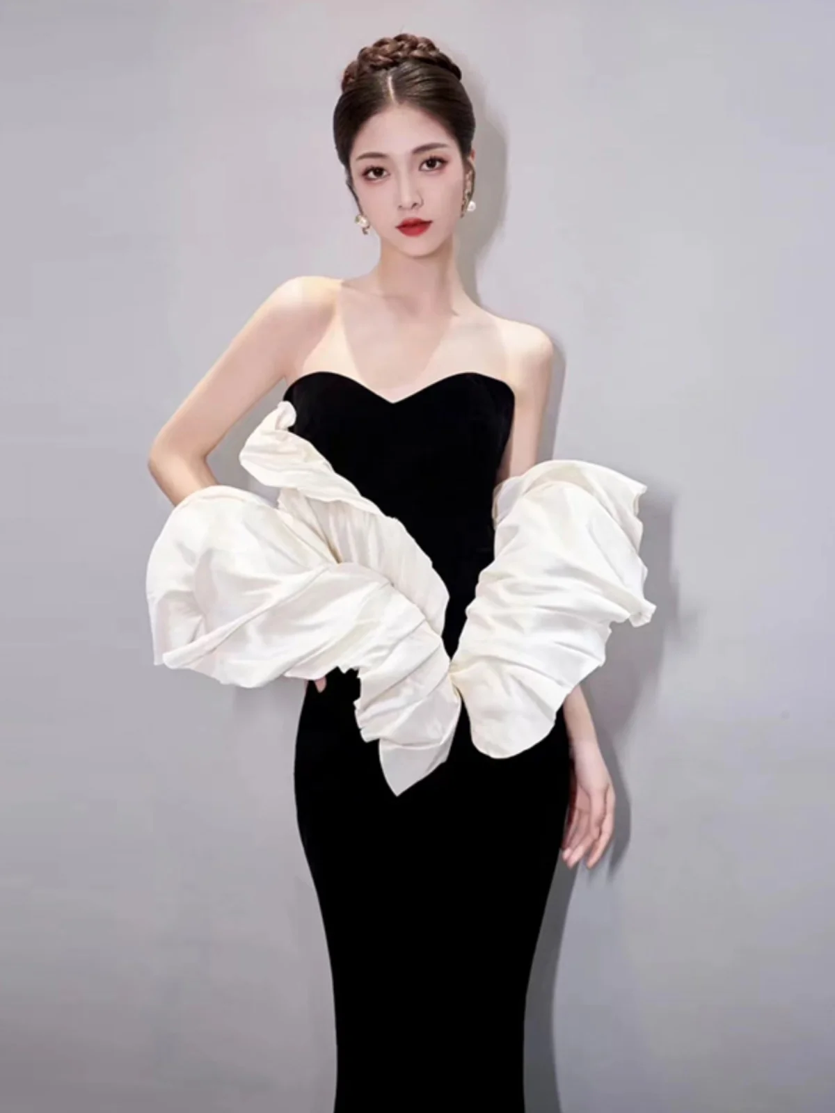 

Ele Bla Velvet Mermaid Gown Svel Long Evening Dr for Performances Birthdays And Anniversaries Slimming Women's...