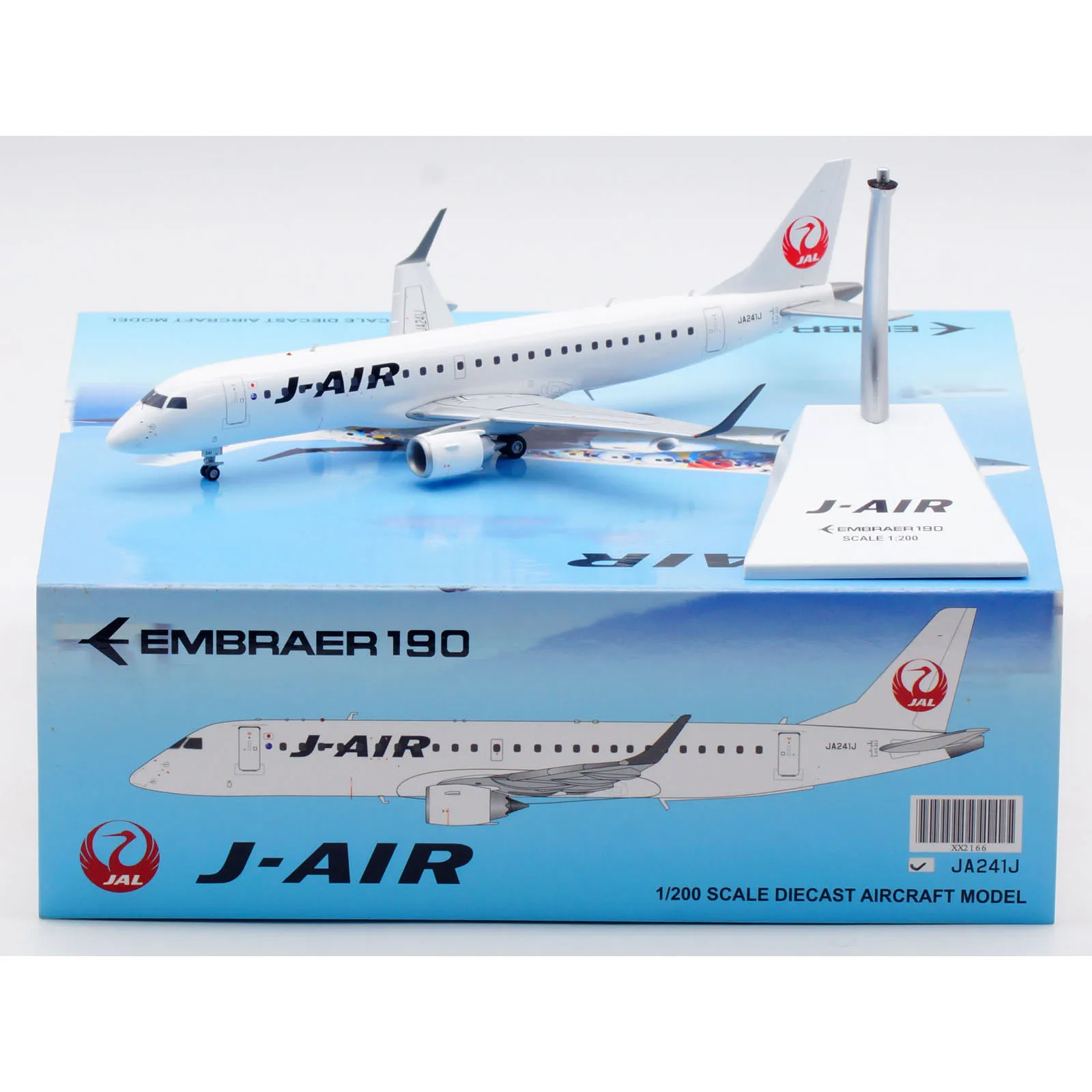 XX2166 Alloy Collectible Plane Gift JC Wings 1:200 J-Air JAL Embraer 190-100STD Diecast Aircraft Jet Model JA241J With Stand