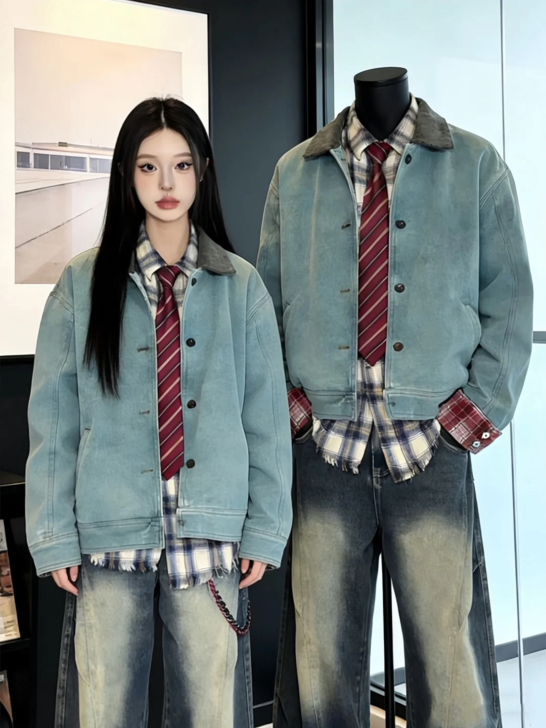 

Blue Waed Harington Jaet Men's ort Sle American Workwear Outerwear Spring Faionable Loose Fit Cleanfit
