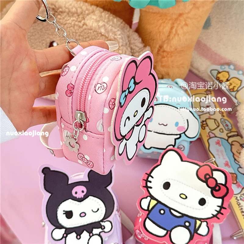 Saco bonito da escola Olá Kitty, Kawaii PU pequeno Coin Purse, meu estilo melodia, Keychain Bag, Headphone Bag, My Melody, Sanrio