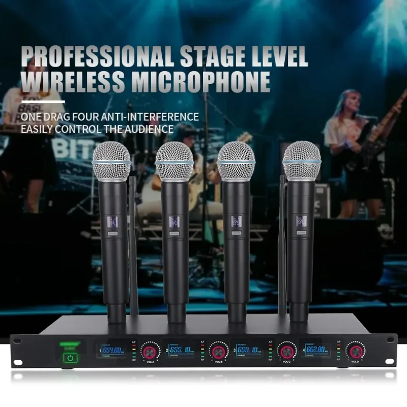 

RAYHAYES SLXD08 Professional Wireless Microphone Four Channels System With 4 pcs Handheld Mic Mikrofon Karaoke Equipment