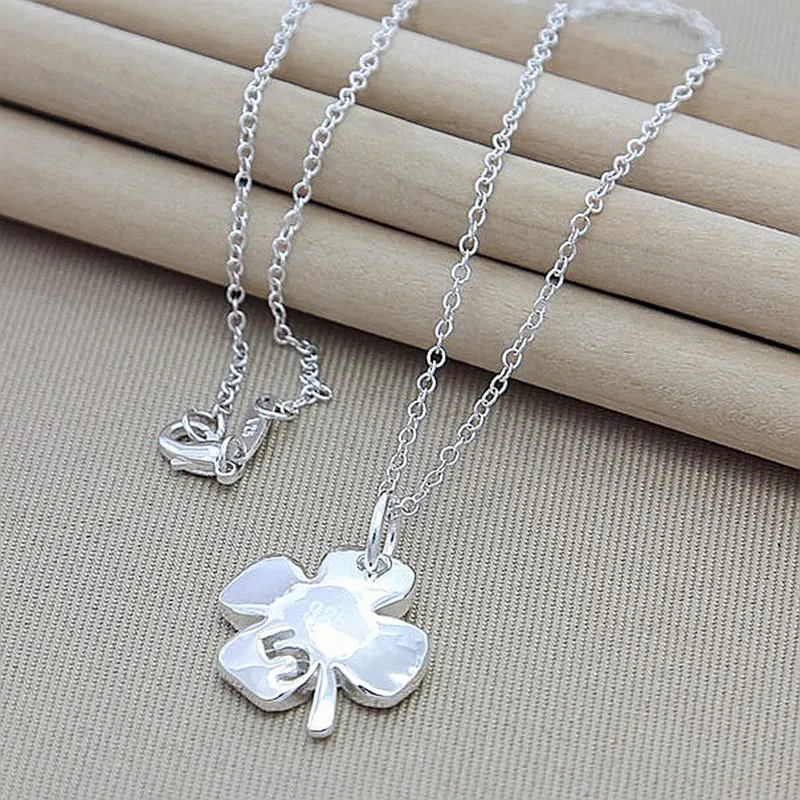 

925 Sterling Silver Four Leaves Clover Pendant Necklaces 18 Inch Chain For Mother Woman Jewelry Gifts