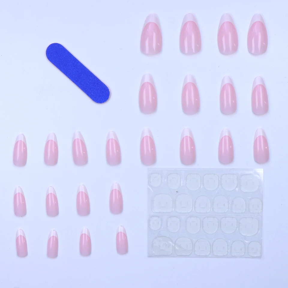 120/240/360 piezas en caja, puntas de gel rosa francés brillantes, almendra mediana, blancas, simples, uñas postizas de gran capacidad 4