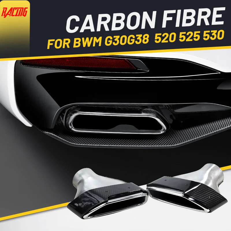1Pair Carbon Fiber Exhaust Pipe Square Style Muffler Tail Tips Modify Car Accessories Decoration for BMW G30 G38 520i 530i 528i