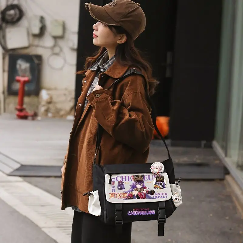 Genshin Impact Anime Sing Shoulder Zhongli Hu Tao Large Capacity Ementary Midd School Boys Girls Canvas Crossbody Bag Ani