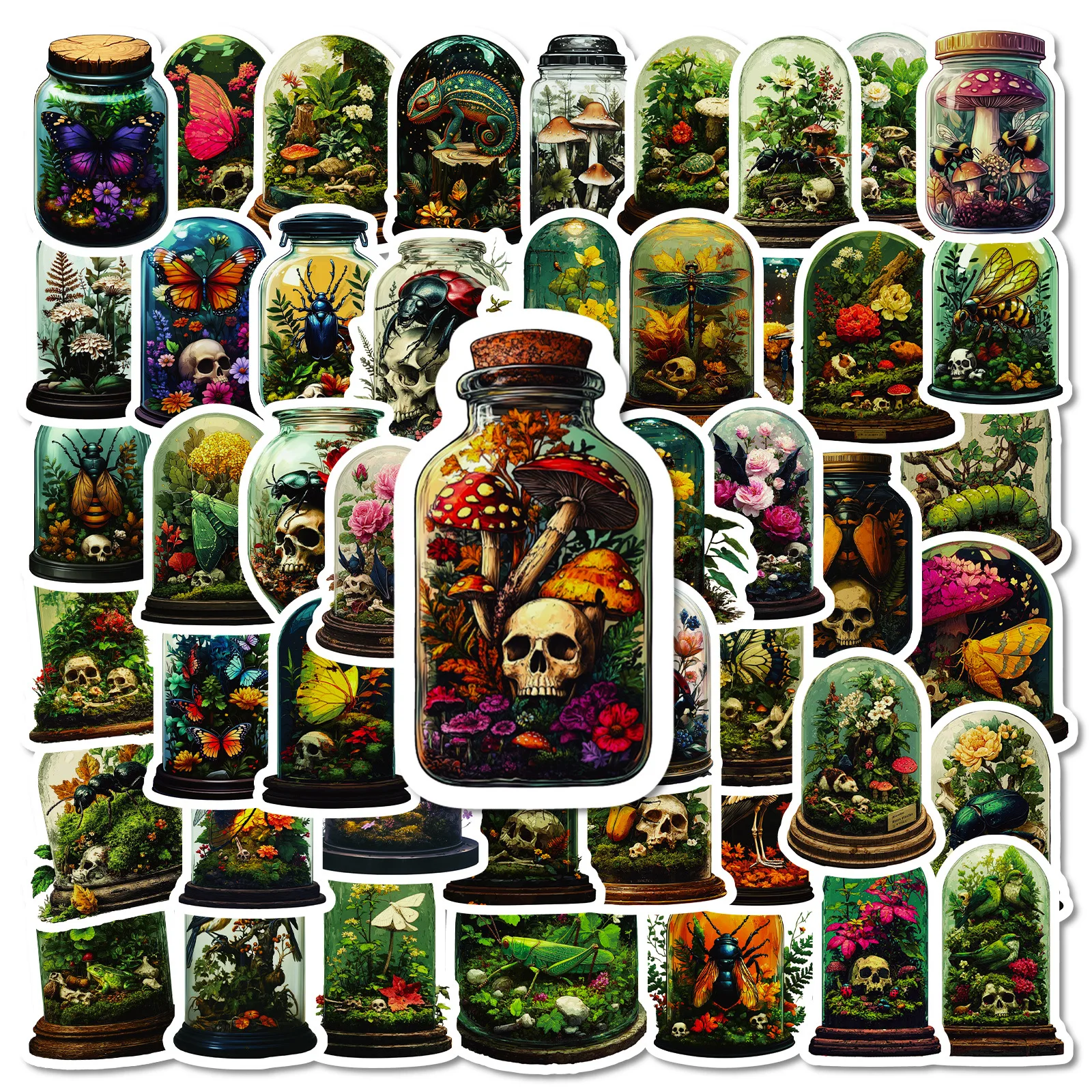 

56Pcs Creative Bottle Animal Plant Stickers Insect Decals for Skateboard Notebook Luggage DIY Decor Waterproof Stickers