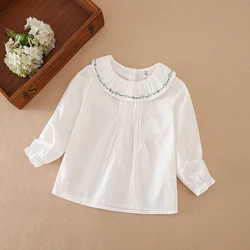 Girls' Cotton Long Sleeve Top for Ages 2-6 Lovely Ruffle Collar Casual Style Children's Clothes