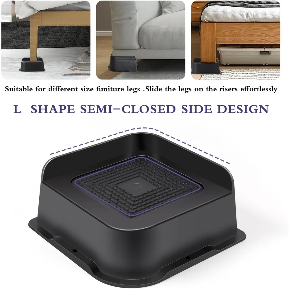 رافعات سرير 2 بوصة شديدة التحمل 4 عبوات، رافعات أثاث على شكل حرف L مقاس 2 بوصة تدعم 5000 رطل، رافعات رفع كبيرة الحجم لإطار سرير النوم