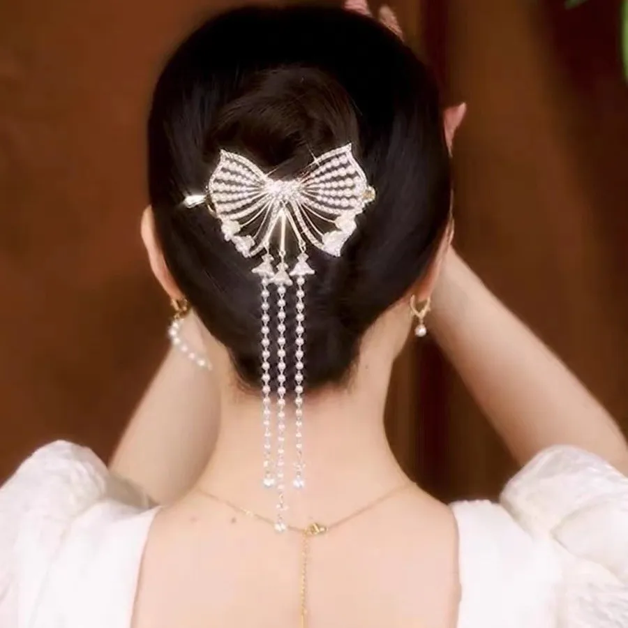 

1pc zinc alloy rhinestone delicate lily of the valley hairpin, elegant high-end retro hair accessories, light luxury clip headwe