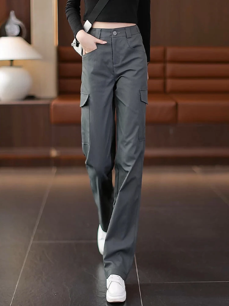 

American Style Straight Leg Work Pants Women's Spring Autumn High Waist Slim Fit Wide Leg Narrow Version Loose Casual Sports ...