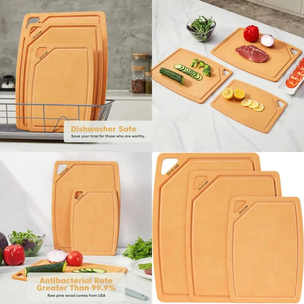 

Set of 3 Wood Fiber Cutting Boards: Composite Chopping Boards with Juice Groove, Dishwasher Safe, Non-Toxic, BPA Free, Non-Porou