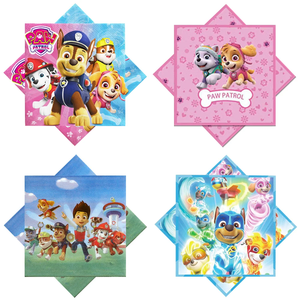 

20pcs/Pack Children's Paw Patrol Napkins Birthday Party Decoration Paper Napkin Cartoon Dogs Skye Theme Disposable Tableware