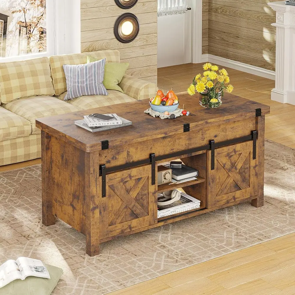 Convertible Coffee Table with Storage, 4-in-1 Functionality for Living and Dining Rooms, Rustic Brown