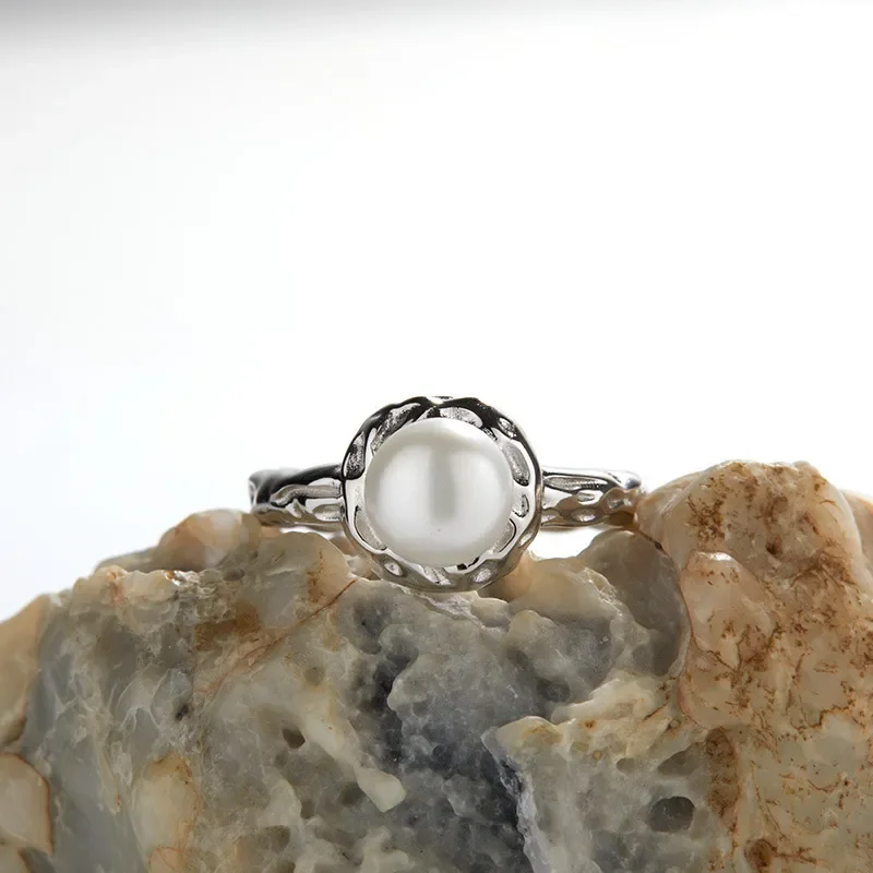 Niche design index finger ring s925 sterling silver inlaid with natural strong light round freshwater pearl ring female live