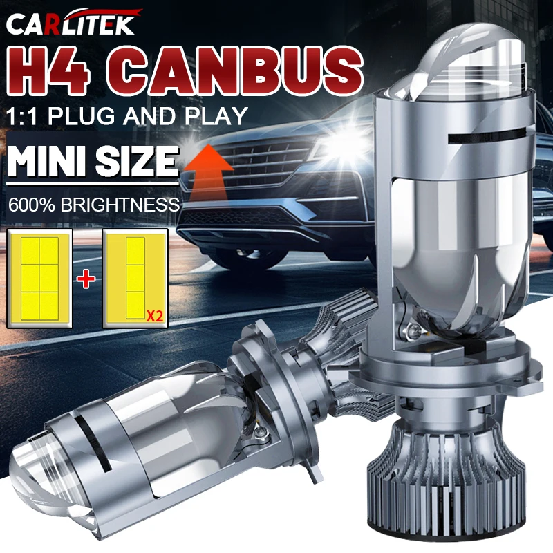 

CARLitek H4 Bi LED Projector Lenses Plug&Play Mini Car Bulb Canbus Auto Headlight Turbo Lamp High Low Beam High Power 6000K LHD