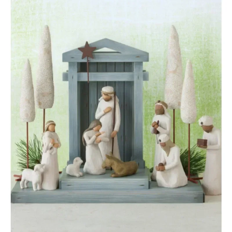 Holy Family Figurine Easter Religious Jesus Nativity Set Hand-painted Statue Ornaments Room Crafts Home Decoration