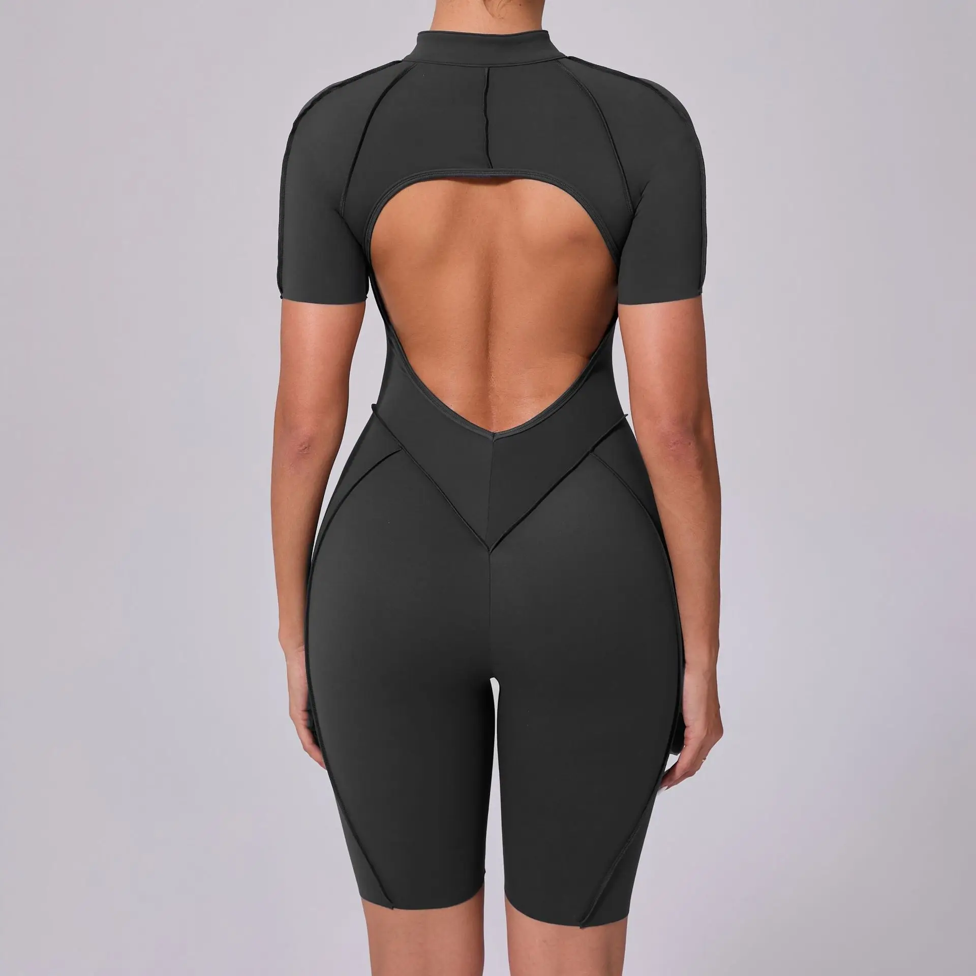 Seamless Yoga Jumpsuits Sports Fitness Peach Hip Slim Breathable Zipper One-piece Summer Workout Clothing Gym Bodysuit for Women image 4