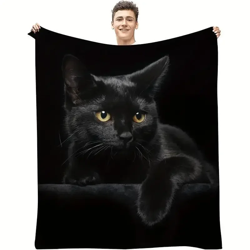 Manta de gato negro, manta de regalo de animales, manta de sofá de hiberna, manta de aire acondicionado, manta para dormir de Halloween, 1 ud.